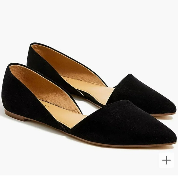 J Crew Factory Zoe D'Orsay Suede Flat Women 10 Black Leather Classic‎ Work Point - Picture 1 of 10